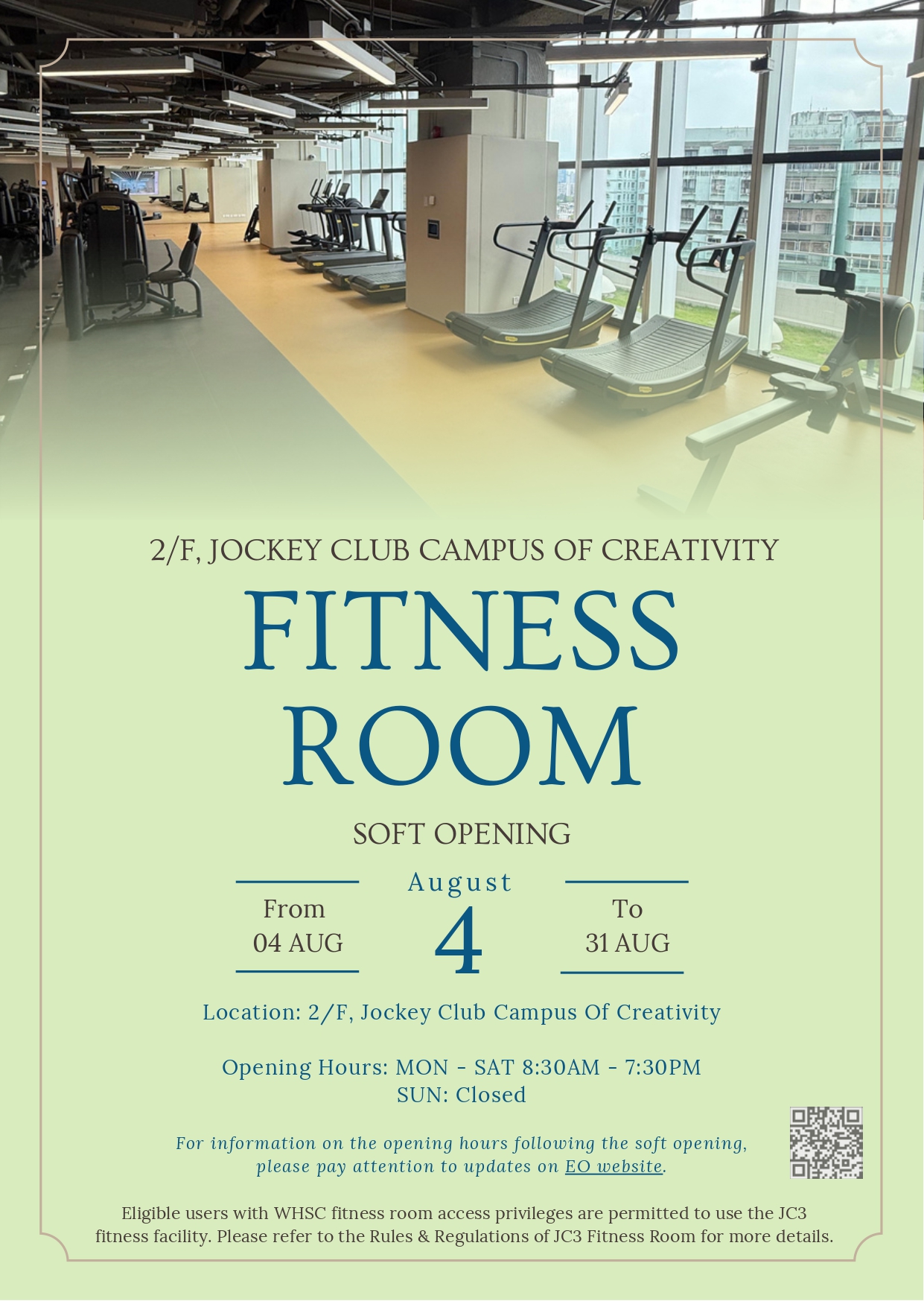 JC3 Fitness Room Soft Opening Poster